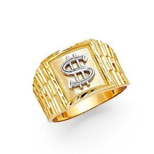 14K Gold Dollar white & Yellow Gold men’s Dollar  Ring